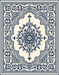 Navy Floral Medallion Border Rug