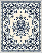 Navy Floral Medallion Border Rug