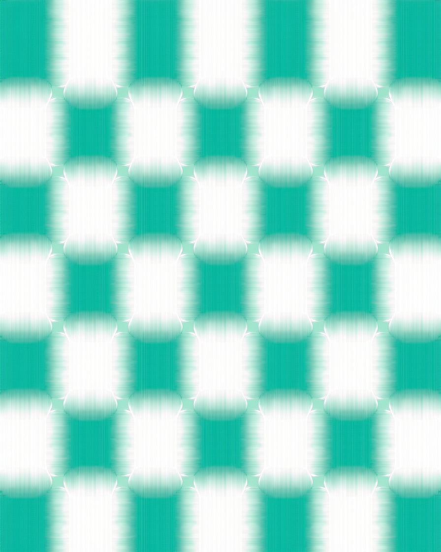 Aqua White Checkered Blended Squares Rug