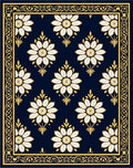 Navy White Floral Gold Medallion Rug