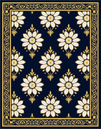 Navy White Floral Gold Medallion Rug