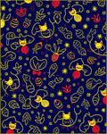 Playful Yellow Cat Red Floral Navy Rug