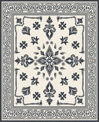Dark Indigo Folk Floral Bandana Rug