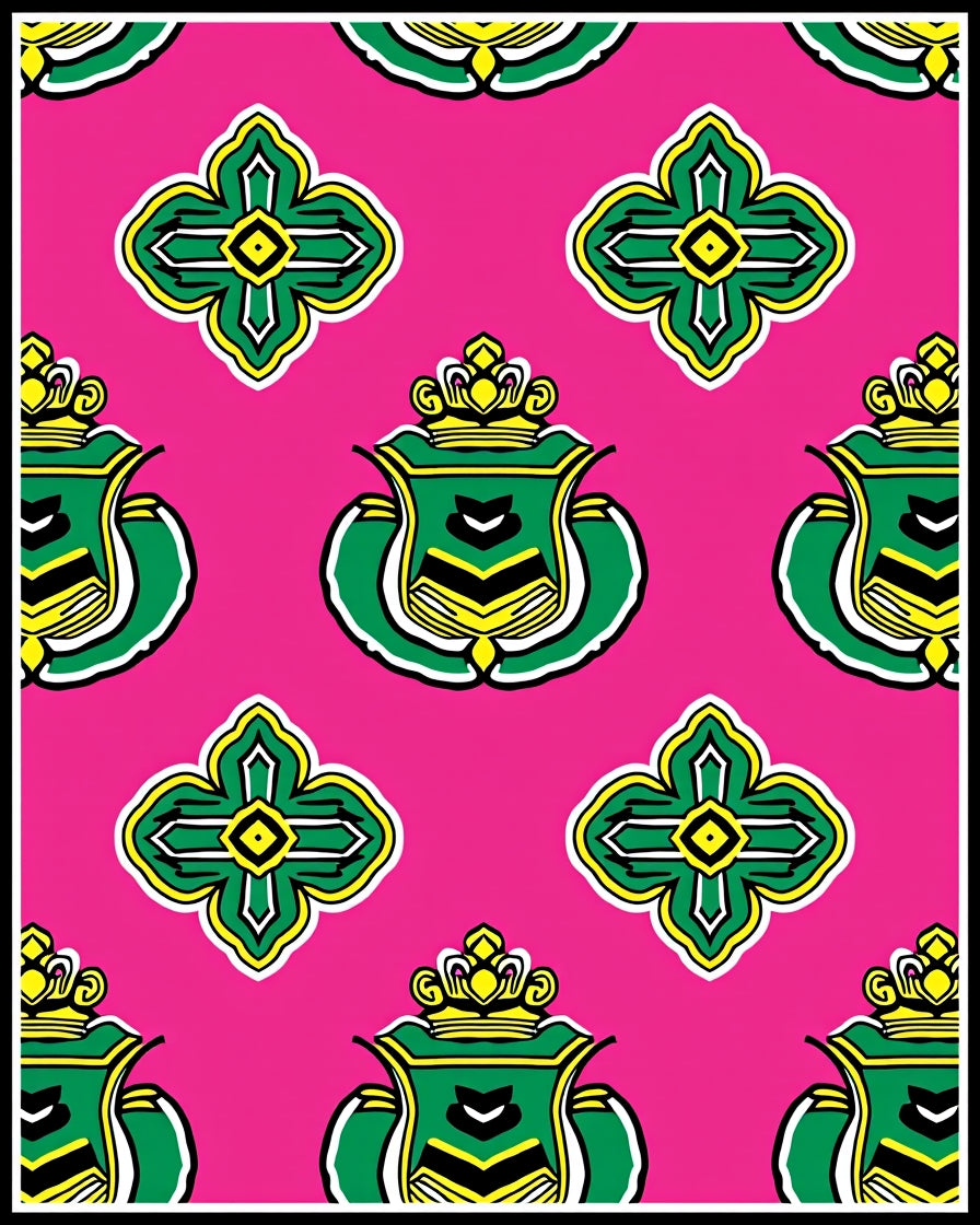 Bright Pink Green Laurel Crest Rug