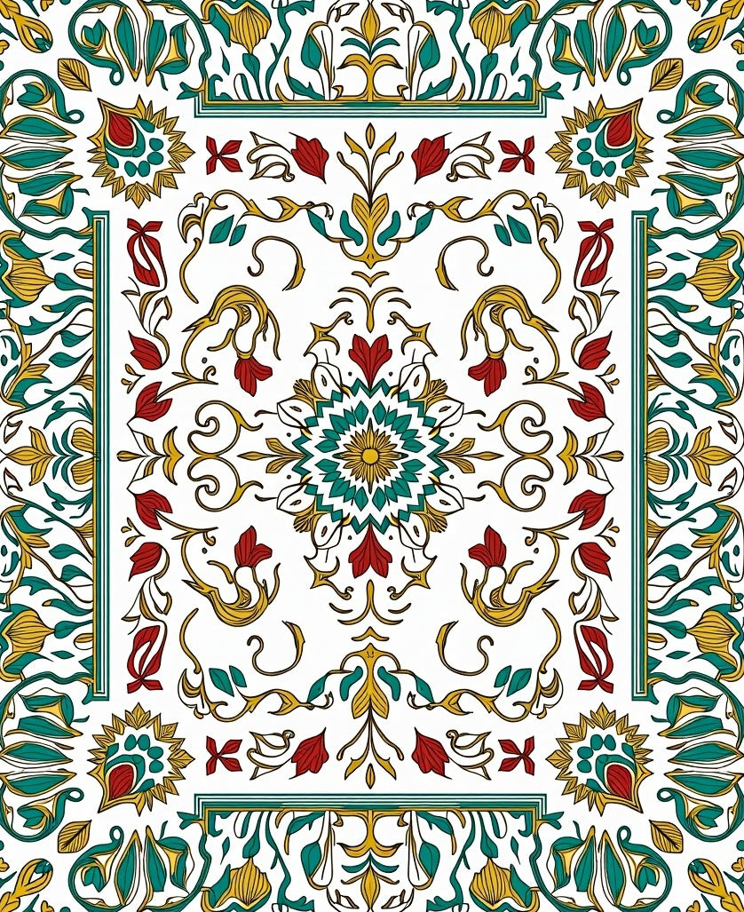 Terracotta Teal Floral Flourish Medallion Rug