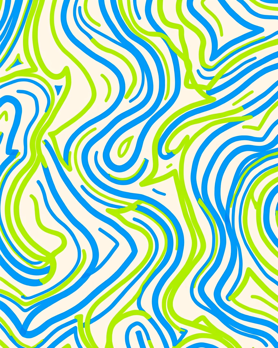 Electric Blue Green Wavy Lines Rug