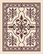 Ornate Burgundy Floral Scrollwork Medallion Rug