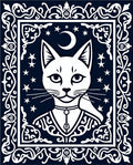 White Moonlit Cat Mystic Border Rug