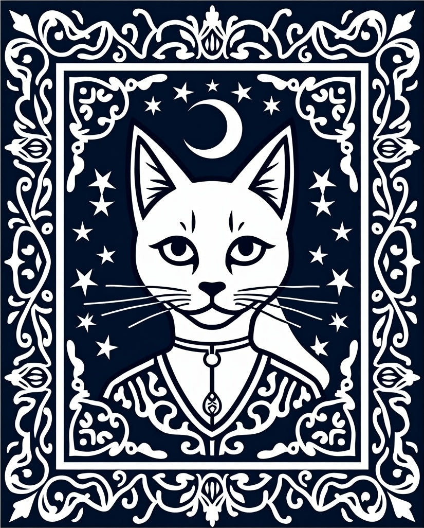 White Moonlit Cat Mystic Border Rug