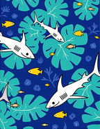 Oceanic White Shark Teal Leaf Arrangement Rug