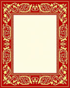 Rich Red Golden Ornate Border Rug