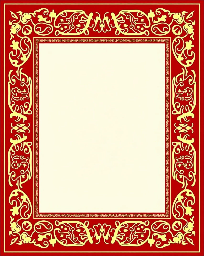 Rich Red Golden Ornate Border Rug