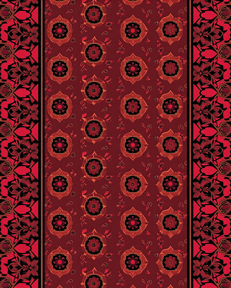 Rich Crimson Bloom Border Medallions Rug