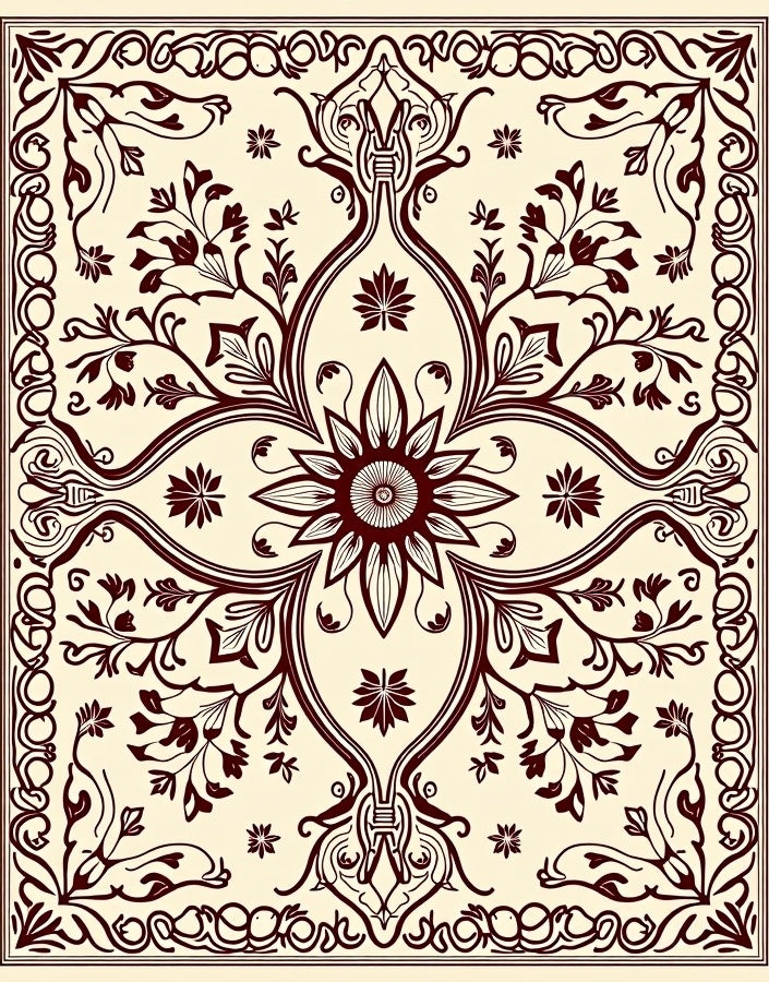 Crimson Floral Art Nouveau Cream Rug