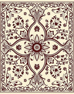 Crimson Floral Art Nouveau Cream Rug