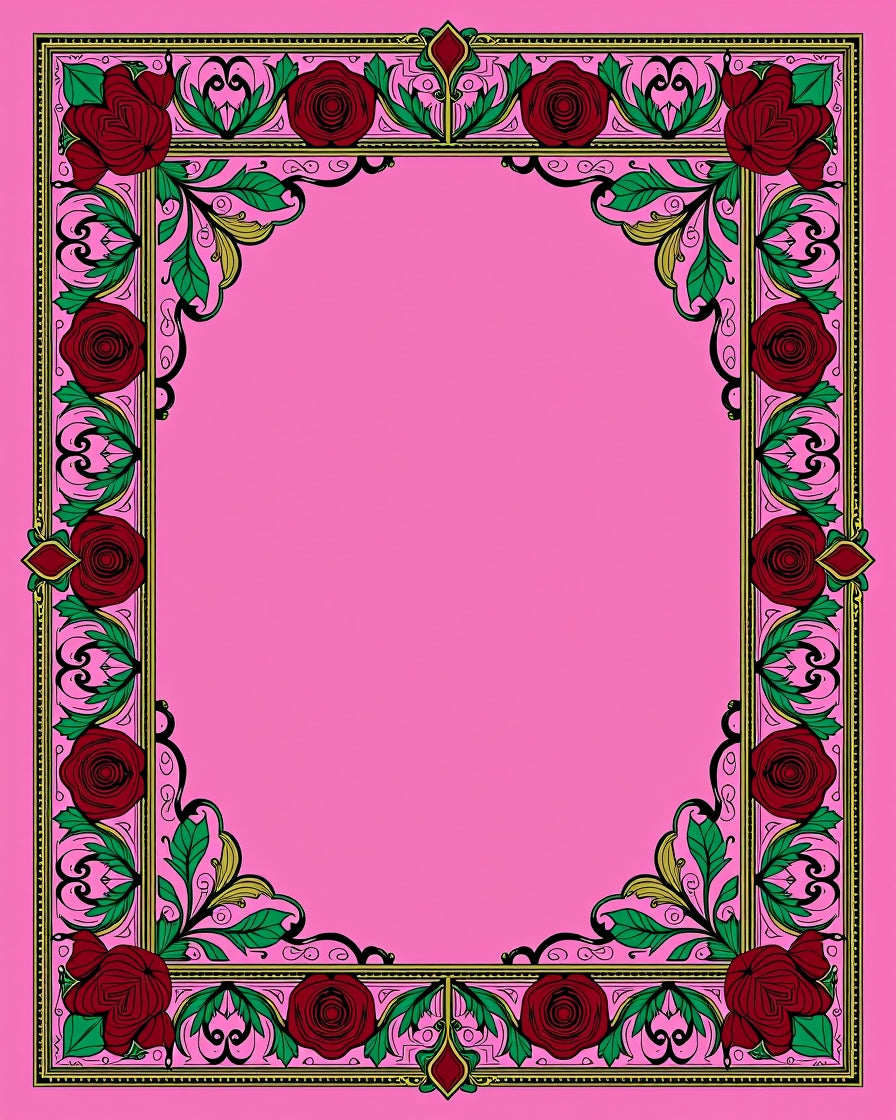 Rich Red Rose Garden Frame Rug