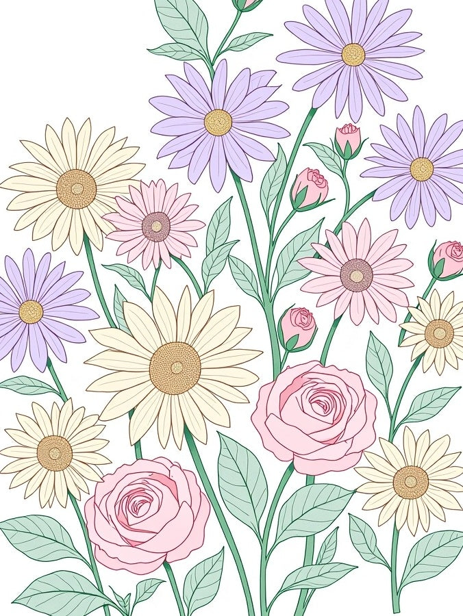 Pastel Floral Garden Daisy Rose Rug