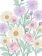 Pastel Floral Garden Daisy Rose Rug