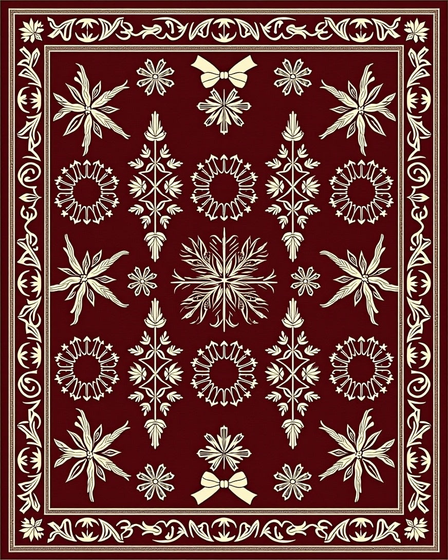 Crimson Cream Ornamental Floral Swirl Rug