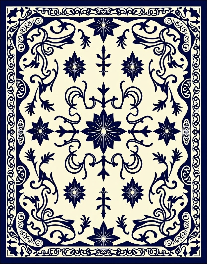 Navajo Blue Floral Traditional Rug