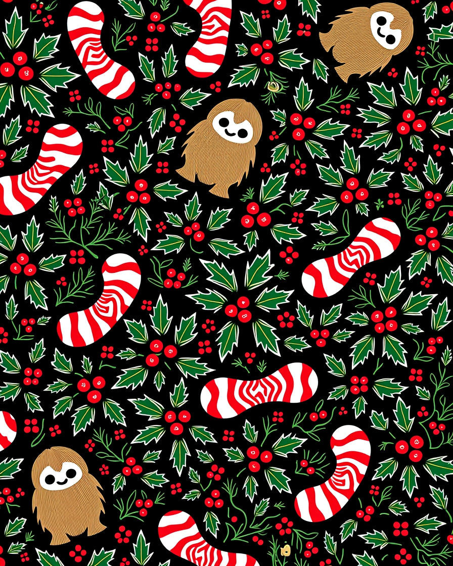 Cute Sloth Candy Cane Holly Holiday Rug