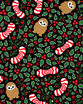 Cute Sloth Candy Cane Holly Holiday Rug