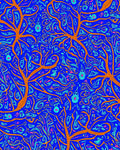 Vibrant Blue Orange Tree Foliage Rug