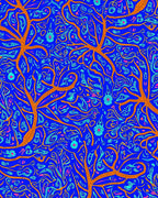 Vibrant Blue Orange Tree Foliage Rug