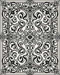 Ornate Black and Cream Scrollwork Rug