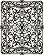 Ornate Black and Cream Scrollwork Rug
