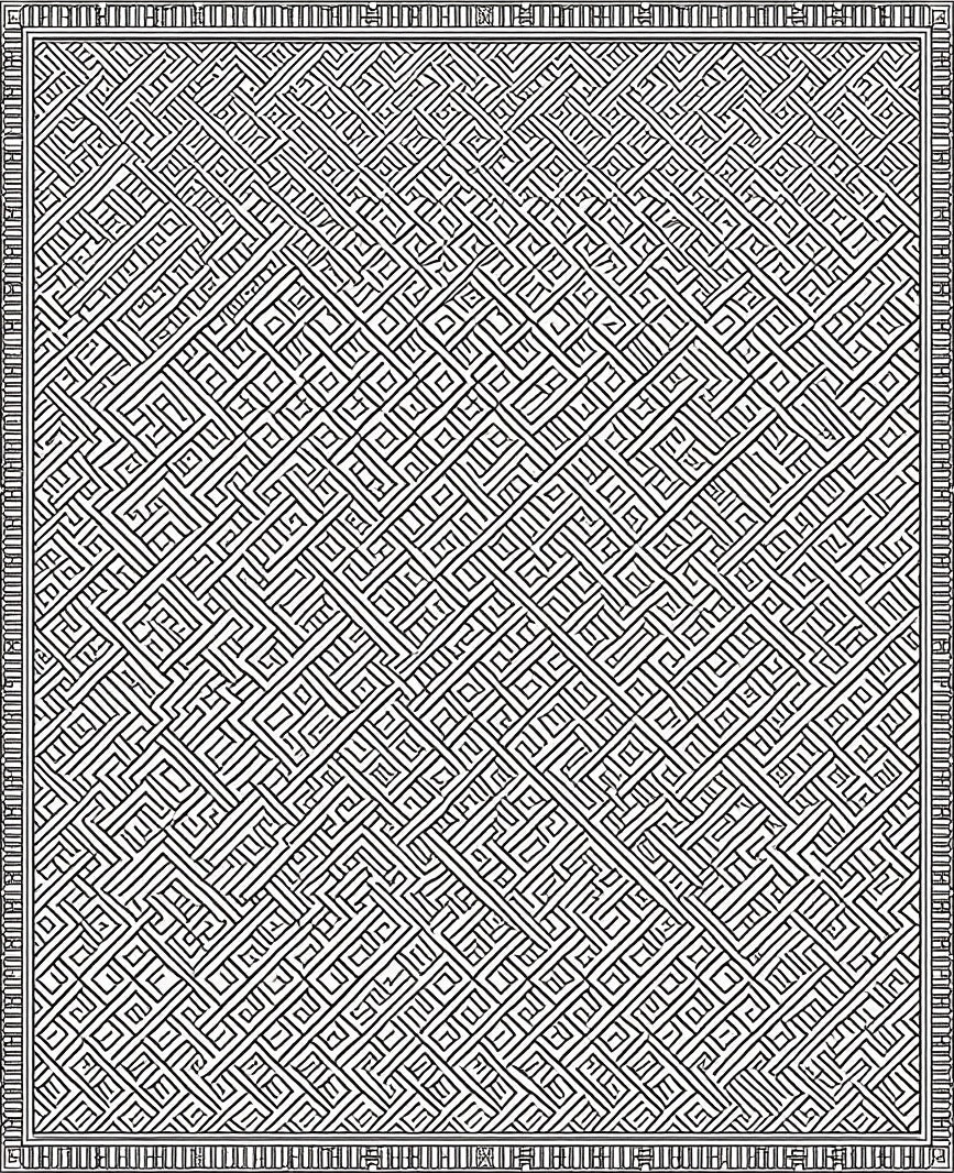 Intricate Black and White Geometric Maze Rug