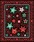 Whimsical Red Green Star Animals Rug