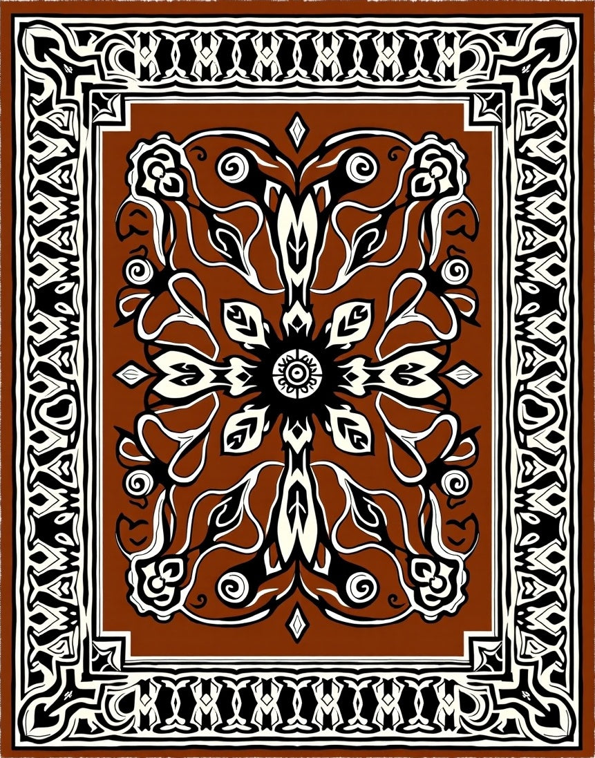 Rich Brown Floral Scroll Medallion Rug