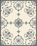Cream And Navy Floral Medallion Arrangement Rug