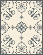 Cream And Navy Floral Medallion Arrangement Rug