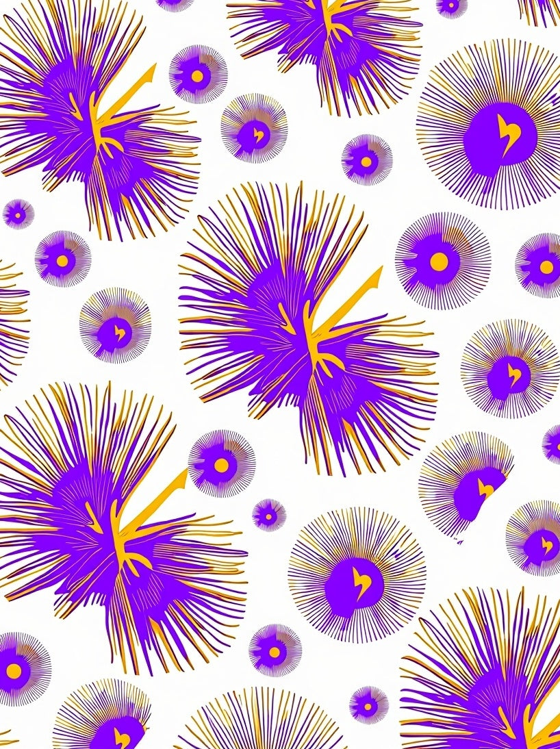 Vibrant Purple Yellow Sunburst Medallion Rug