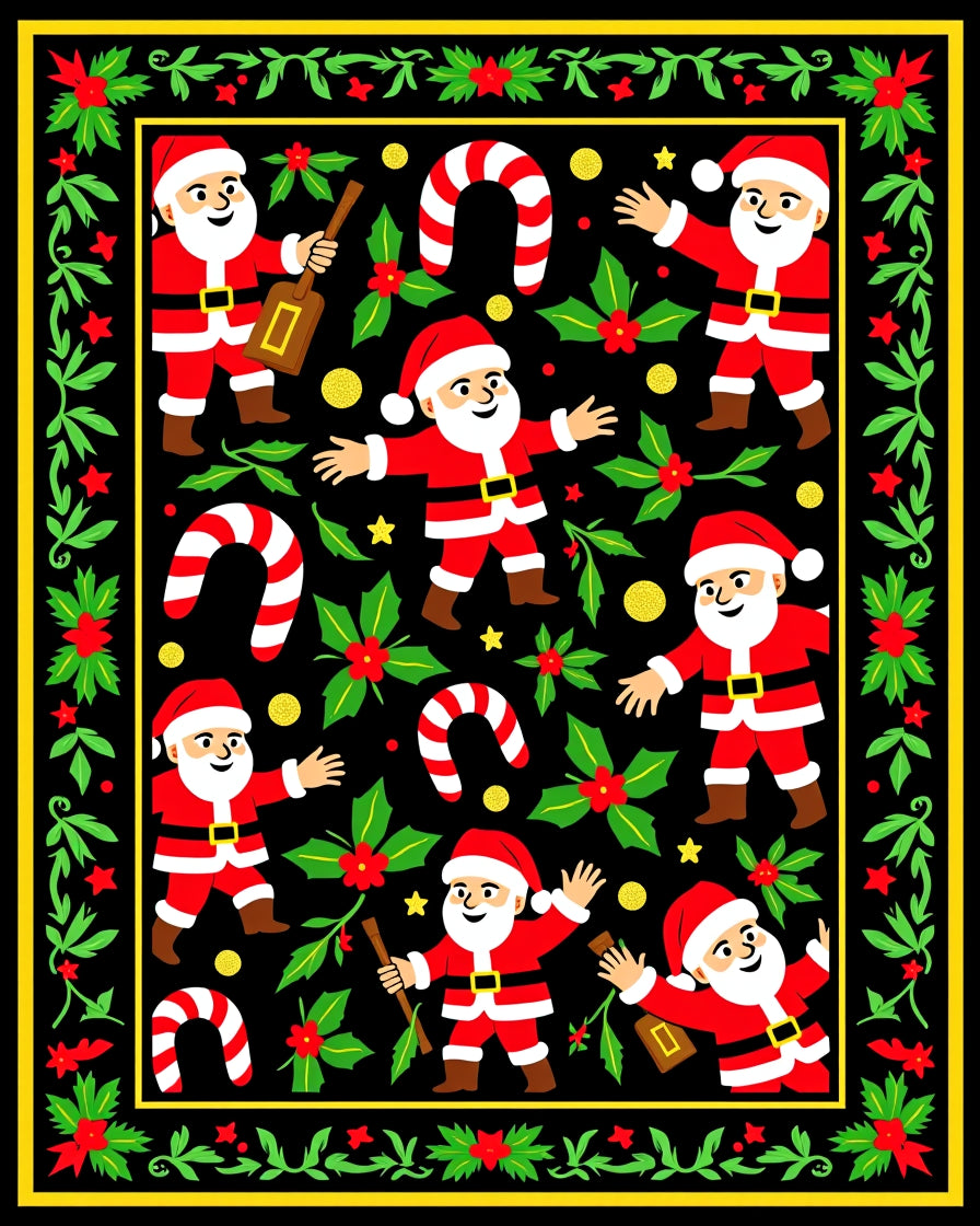 Merry Santa Claus Holly Candy Cane Collage Rug