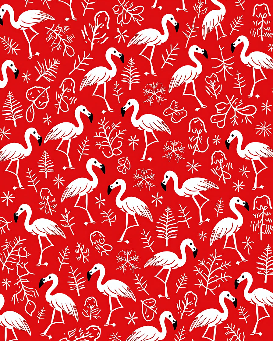 Whimsical Flamingo Branches Red Background Rug
