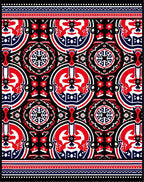 Bold Red Blue Black Circular Collage Rug