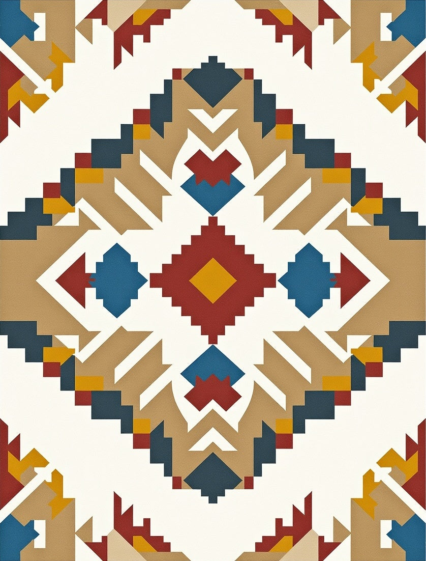 Southwestern Diamond Red Blue Geometric Rug