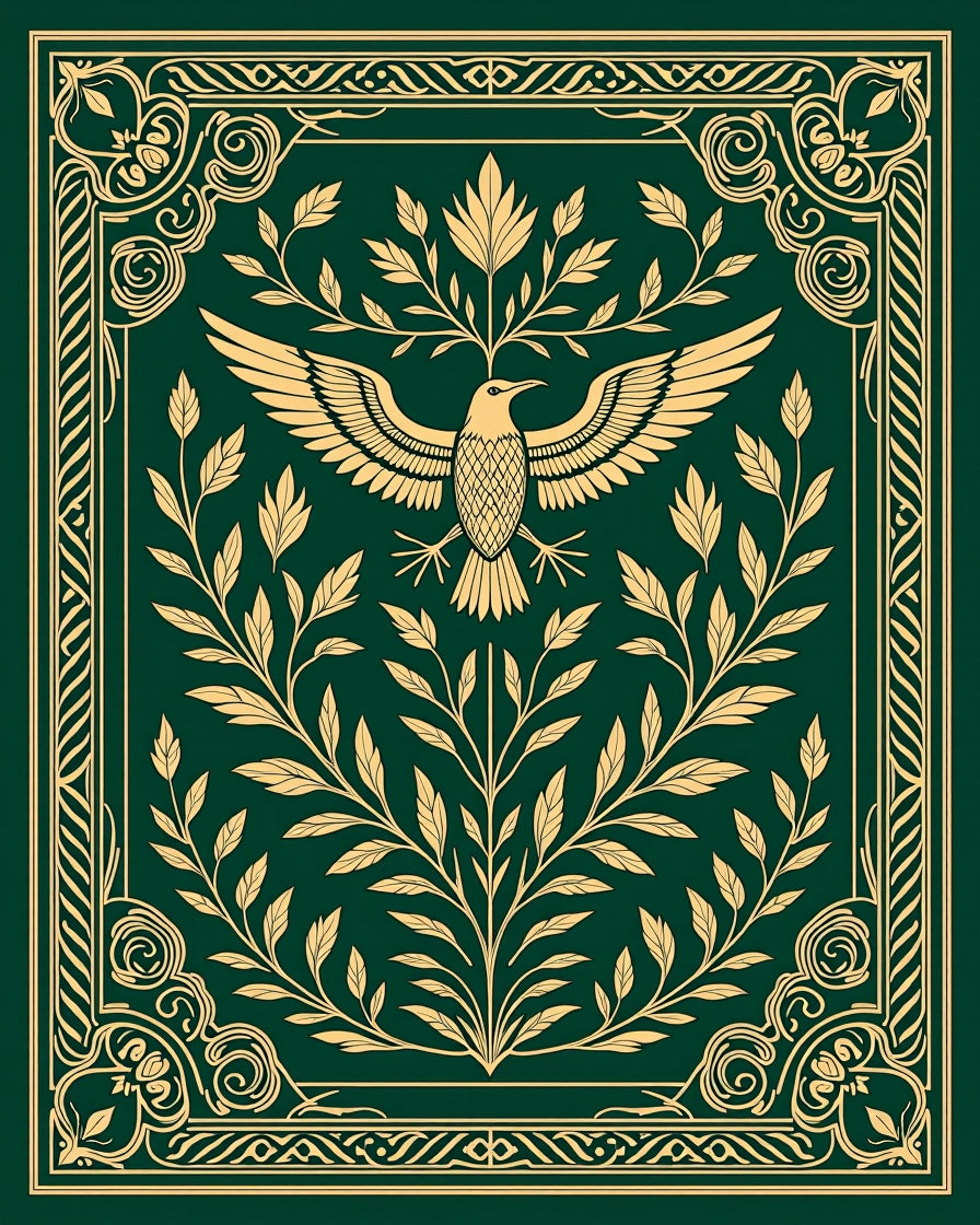 Emerald Gold Winged Bird Foliage Rug