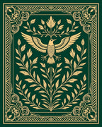 Emerald Gold Winged Bird Foliage Rug