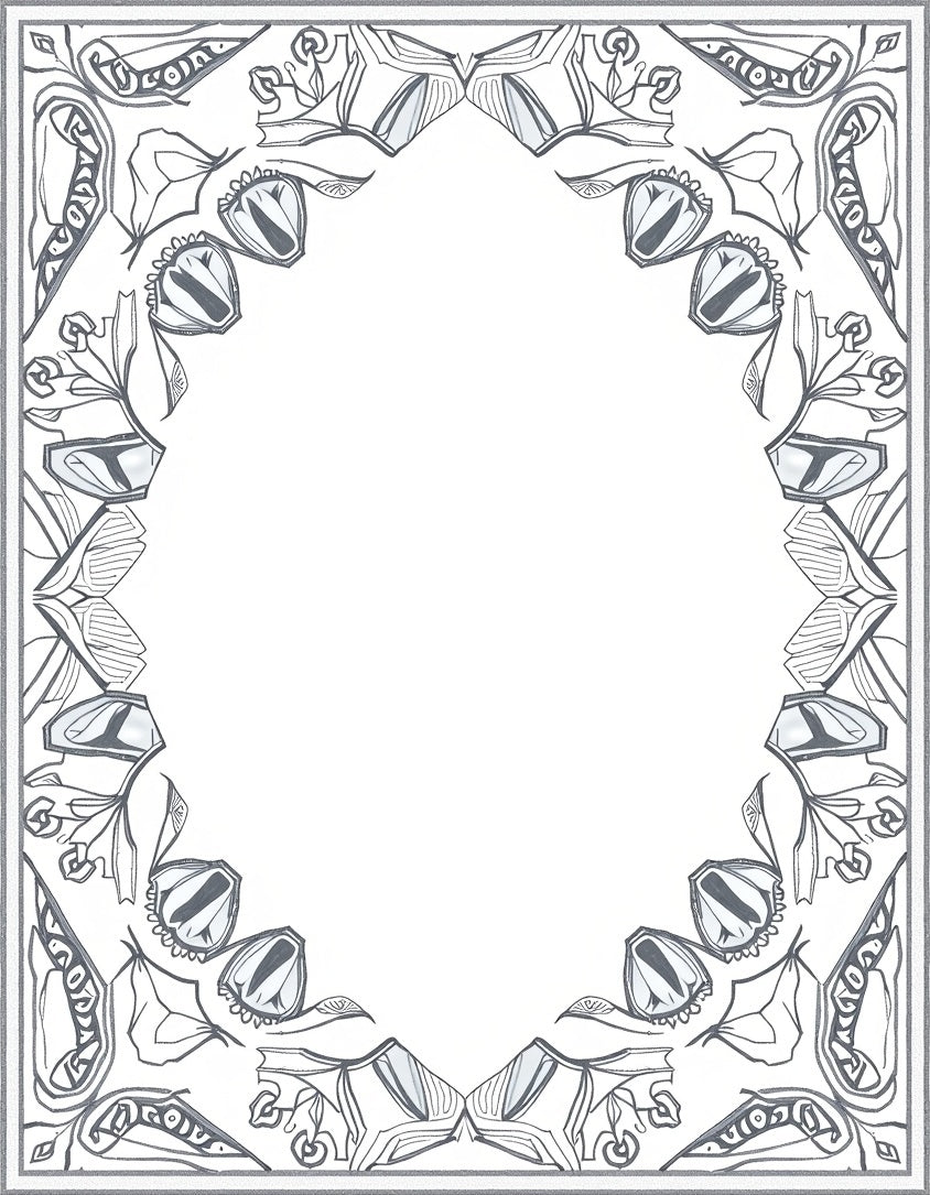 Abstract Gray Floral Medallion Frame Rug