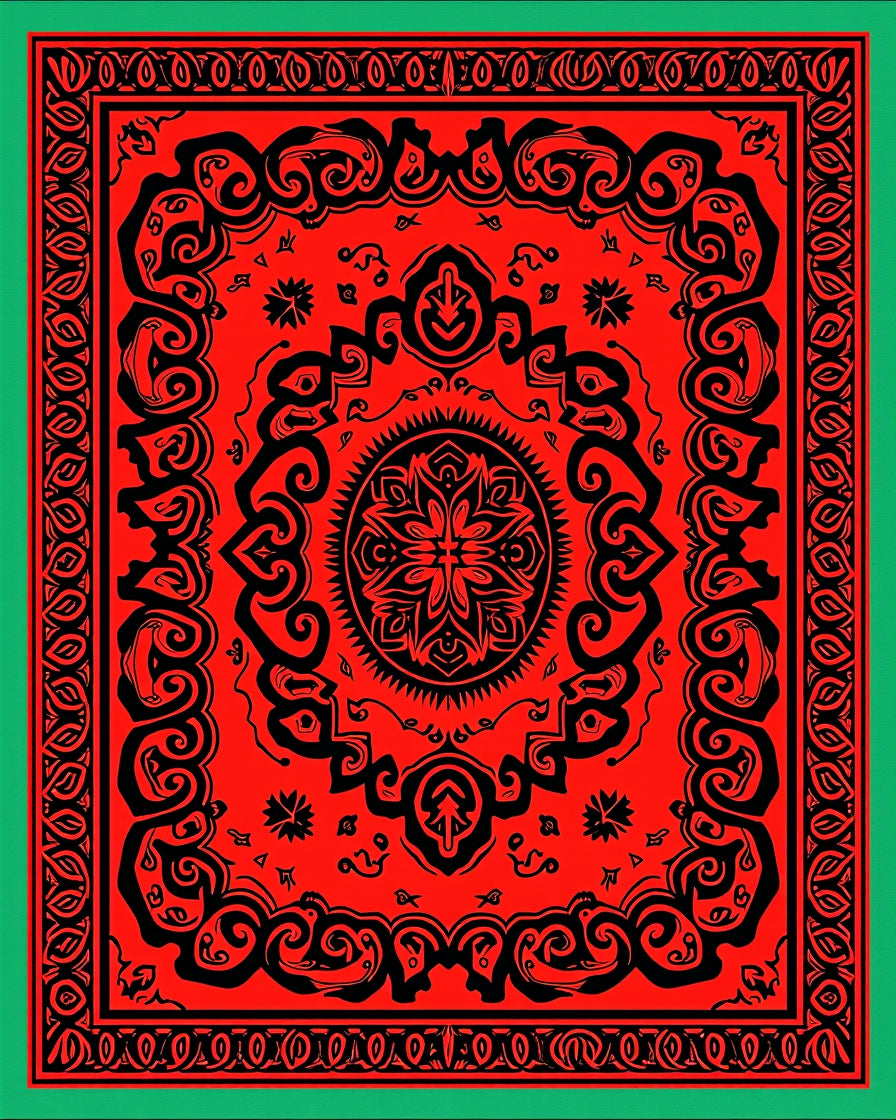 Bold Black Ivory Medallion Square Rug