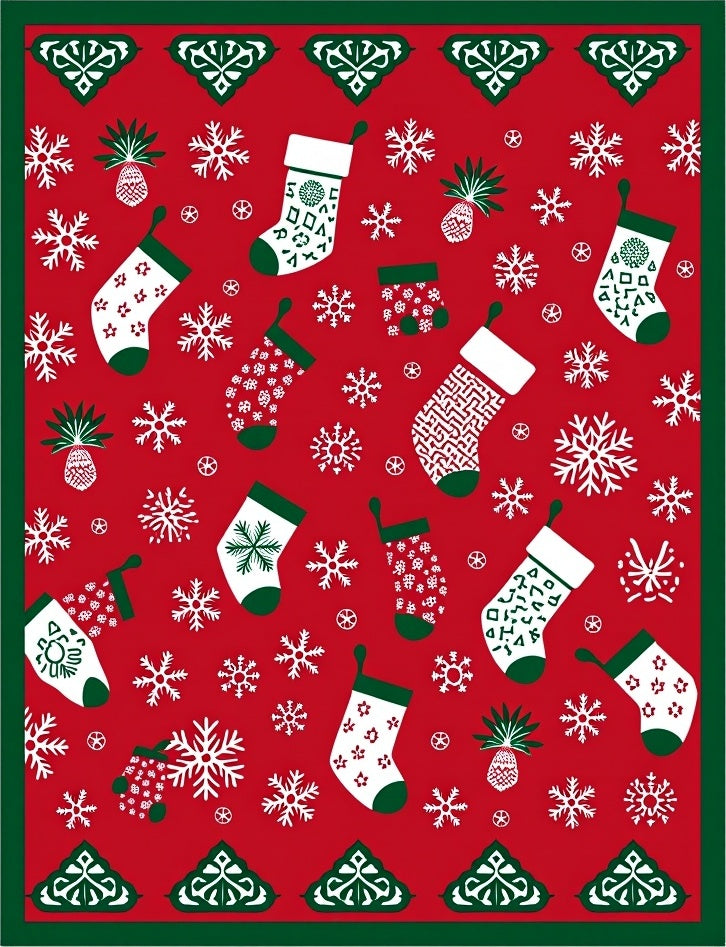 Red Snow Stockings Pineapple Border Rug