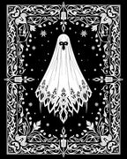 Spooky Ghost Black White Floral Frame Rug