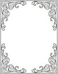 Ornate Dark Gray Scrollwork Border Rug
