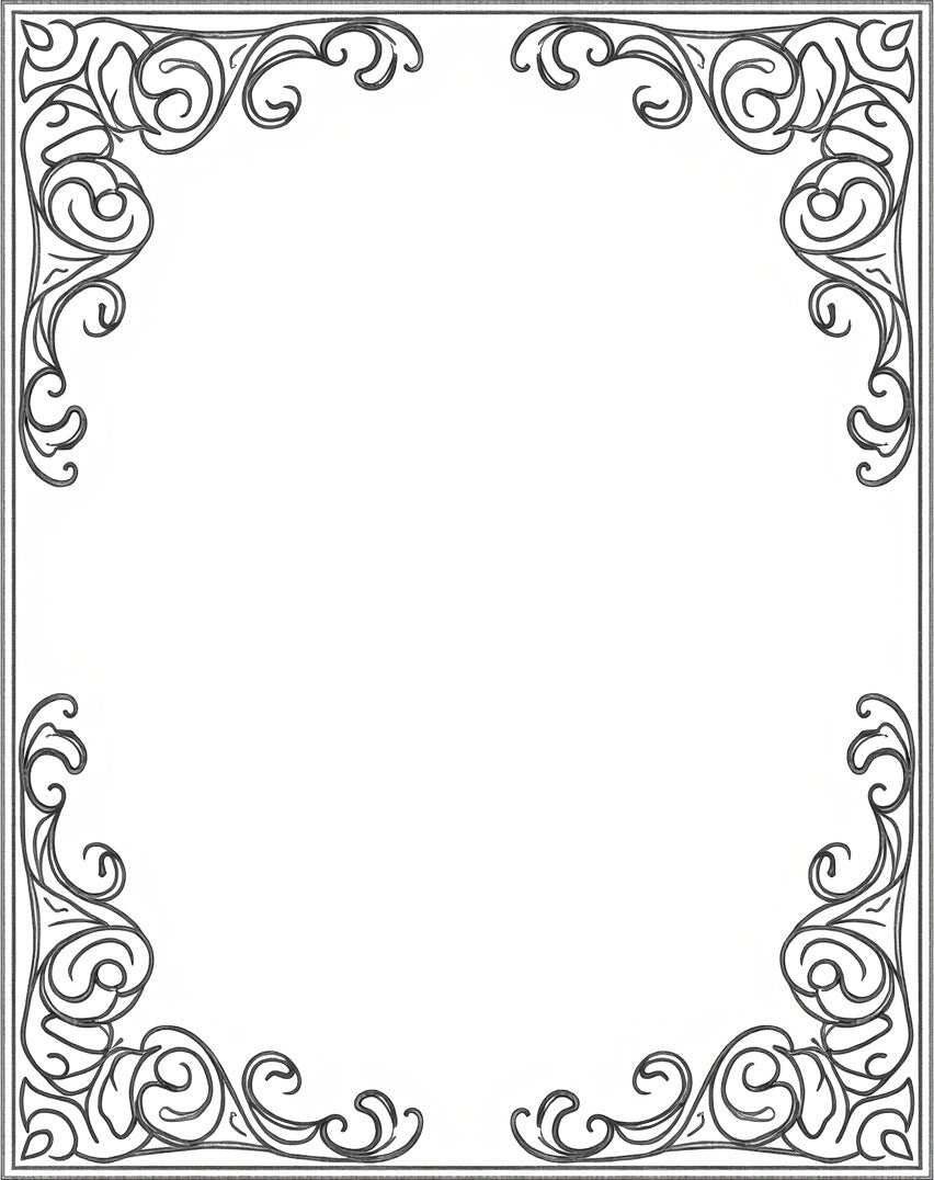 Ornate Dark Gray Scrollwork Border Rug