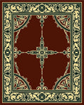Crimson Ivory Floral Scrollwork Border Rug