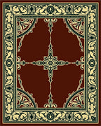 Crimson Ivory Floral Scrollwork Border Rug